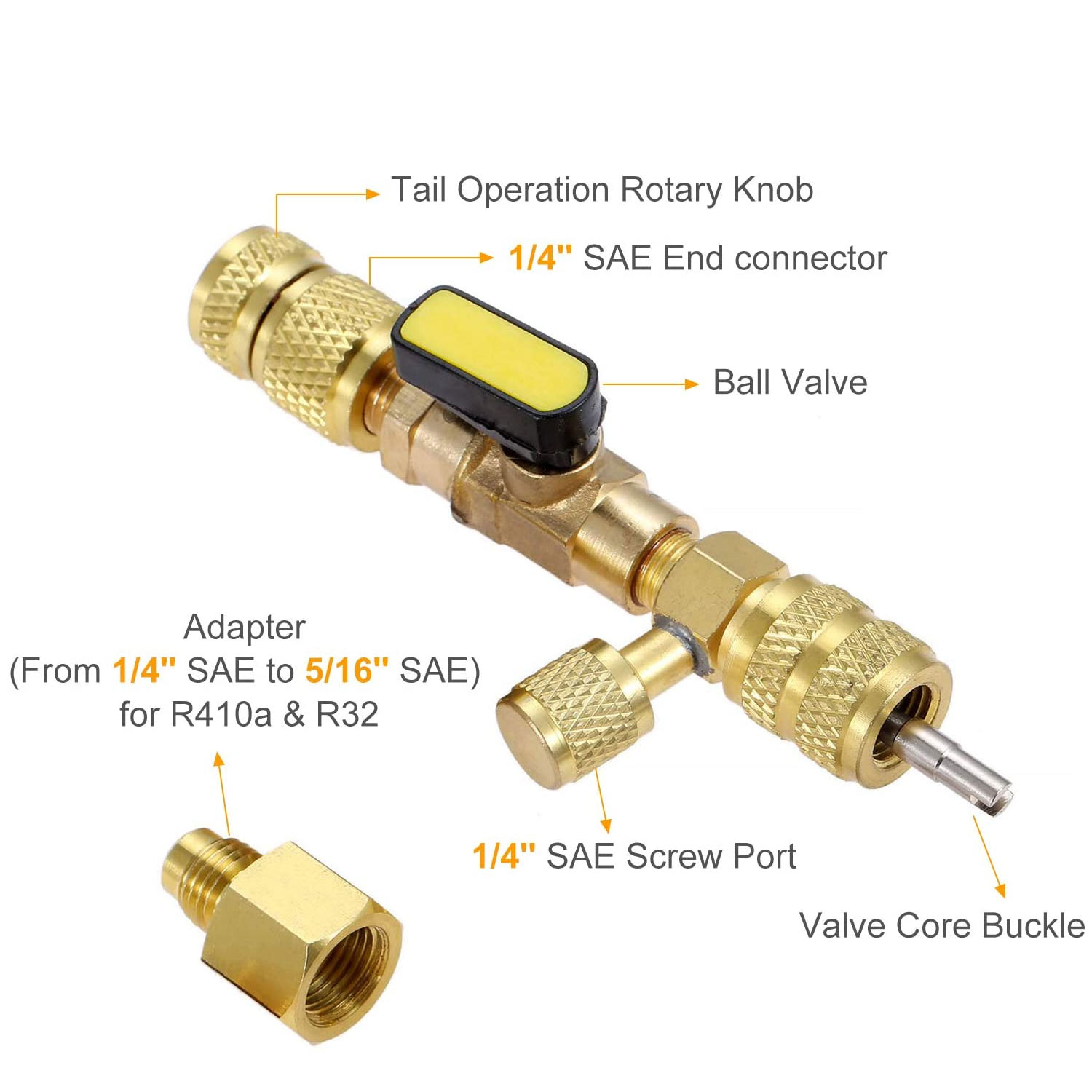 R410A R22 Valve Core Remover Installer Tool with Dual Size 1/4 & 5/16 Port for R404A R407C R134A R12 R32 HVAC System