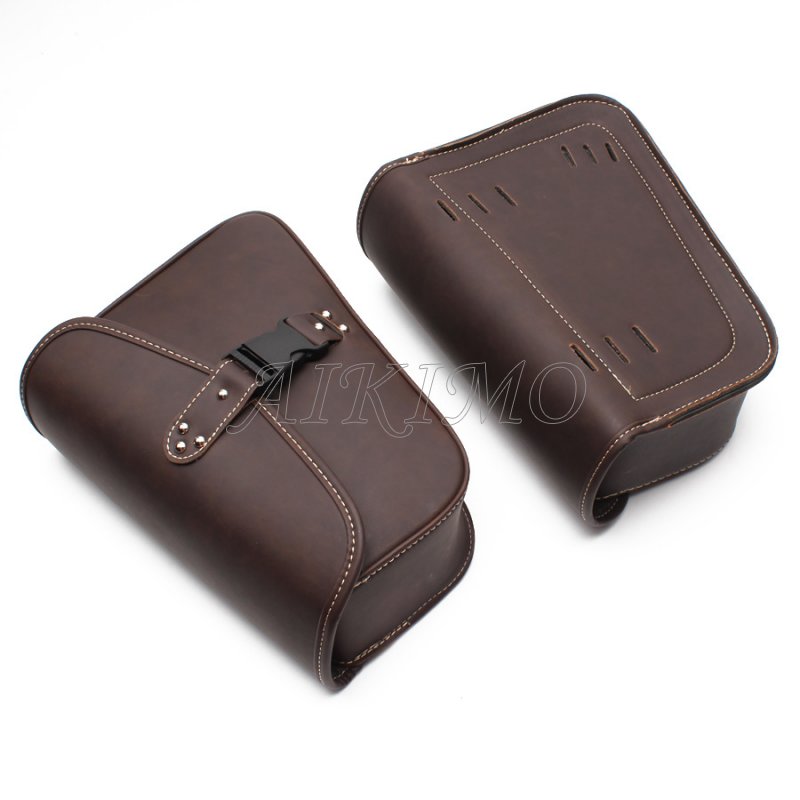 Brown Motorcycle Leather Saddle Bag Luggage Side Tool Bag Universak Fit for Honda Yamaha Suzuki Harley Sportster XL 883 XL1200