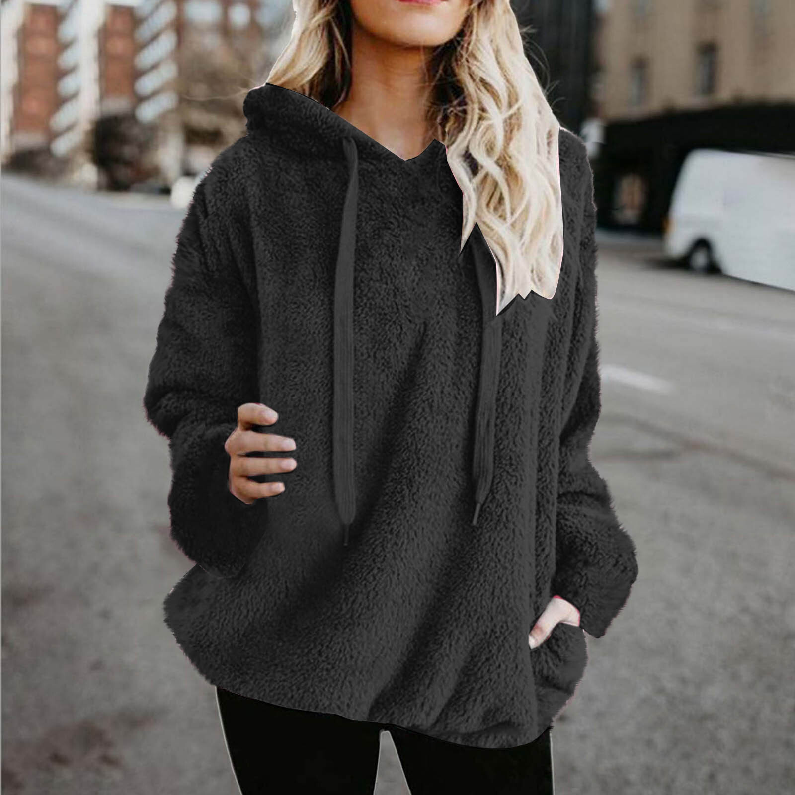 Designer TEMU long sleeved plush new women's thick hoodie