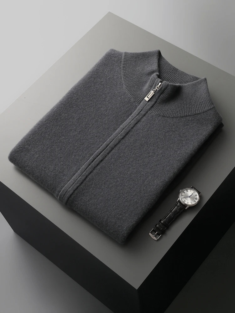 Mens Zipper Wool Cardigan Waistcoat Autumn Winter Cashmere Sweater Sleeveless Knitwear 100 Merino Vest Tops Clothing 241108