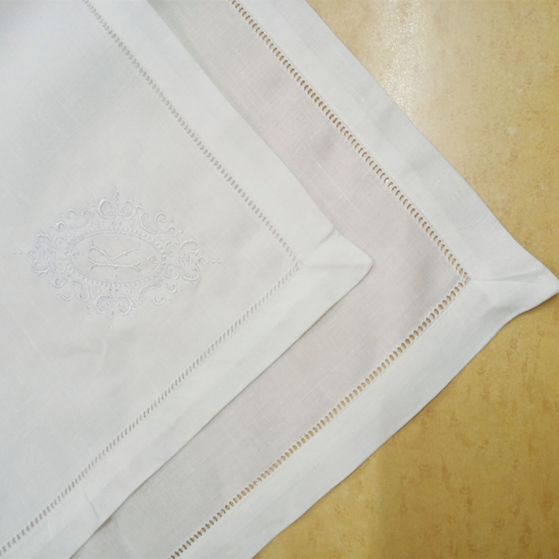 Set of 12 Excellent Monogrammed Dinner Napkins White Hemstitched Linen Table Napkins 20x20" Ladder Embroidery Initial Tea Napkin