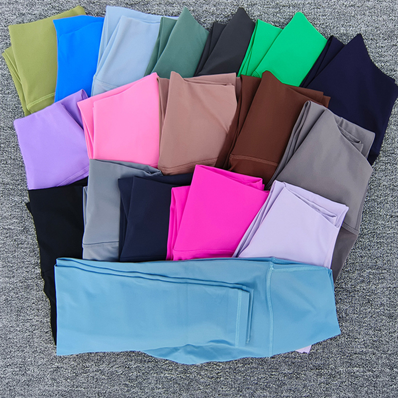 Solid Color Women Yoga Pants High Waist Sports Gym Wear Leggings Elastic Fitness Lady Outdoor Sports Trousers Jump Pilates Close Skin