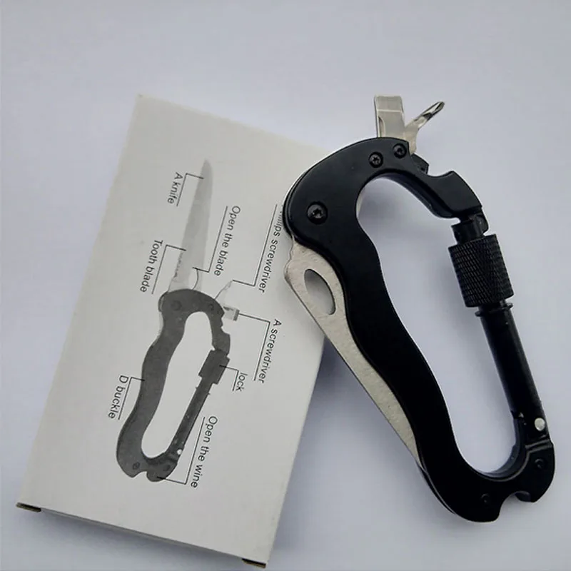 Multifunctional Self Defense Tools Climbing Carabiner Security Hook Gear Buckle Outdoor Safety defensa personal Tactical Knife