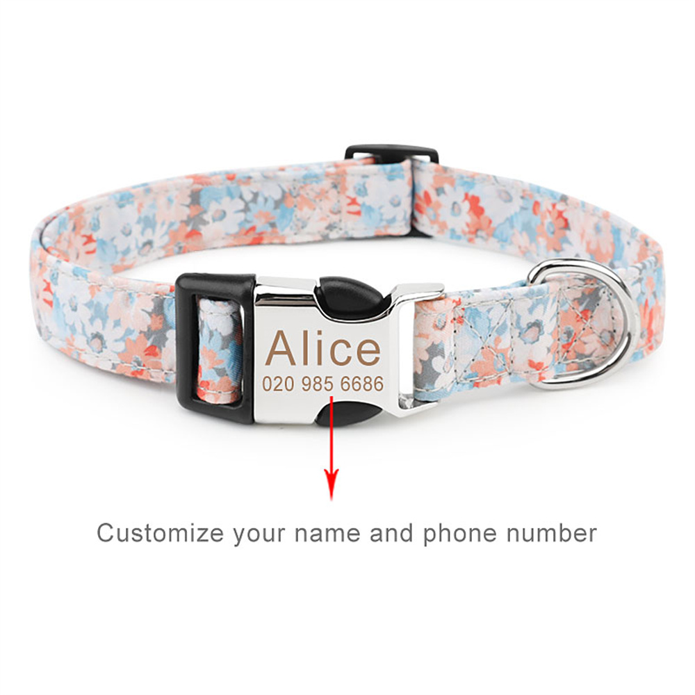 Personalized Dog Collar Custom Pet Tag Collar with Flower Puppy Nameplate ID Collar for Small Medium Large Big Dogs Engraved