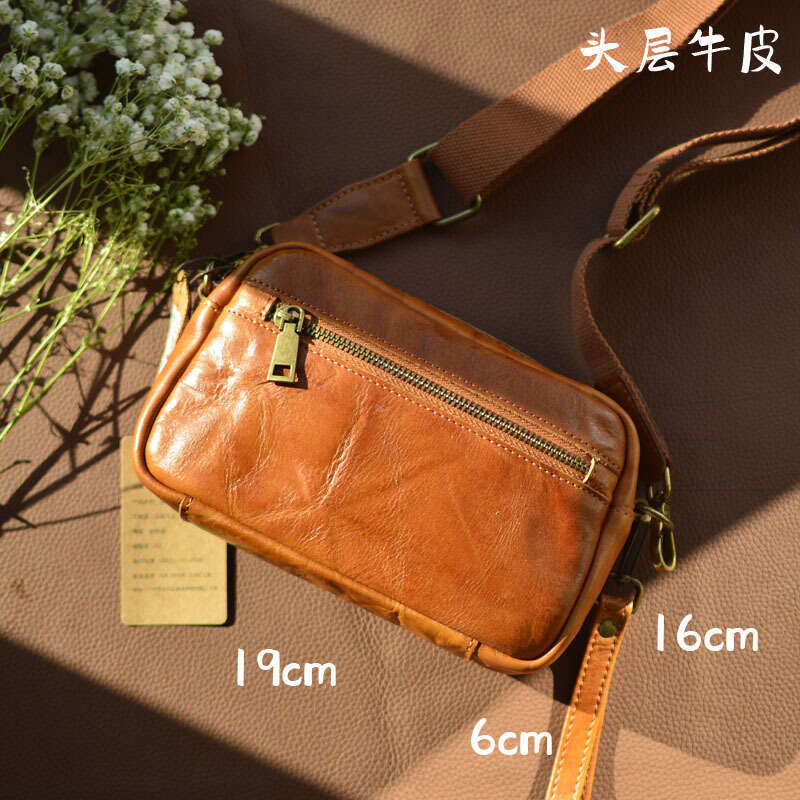 American Vintage Hand-Made Leather Crossbody Bag Male Daily Shopping Casual Handbag