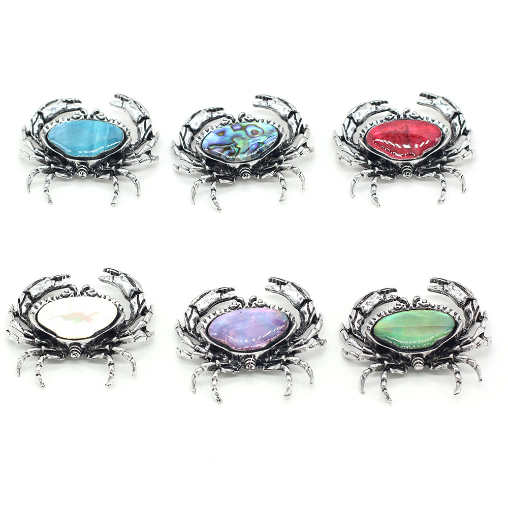 Natural Shell Brooch Crab Shape Abalone White Shell Pins Pendant Charm for DIY Jewelry Making Jewelry Gift Size 40x48mm