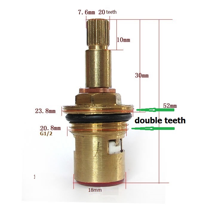Single OR Double Tooth Faucet Replacement 47 52mm Brass 1/4 Turn G1/2 Ceramic Disc Cartridge Hot or Cold Tap Valve Faucet Spool