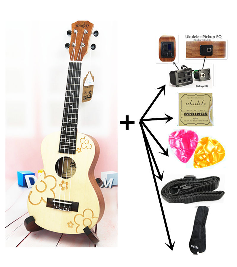 Ukulele 23 Inch Spruce TopConcert Acoustic Mini Hawaiian Guitar 17 Fret 4 Strings Musical Instruments Guitalele Electric Ukulele
