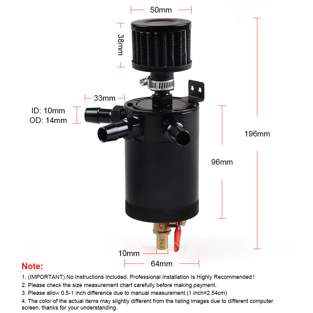 Universal Aluminum 2-port/ 3-port Catch Can Tank with Breather Filter Engine Mini Oil Separator
