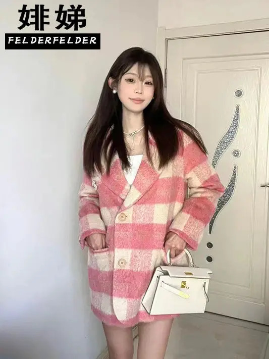 Korean fashion plain wool jacket winter coat womens clothing winter oversized wool coat medium long top womens coat 241108