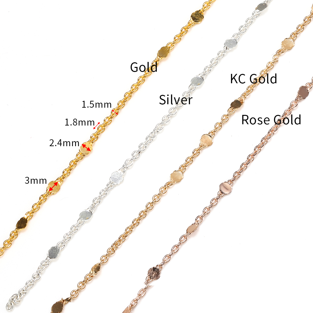 10Meters/Roll Sequins Chain Gold Silver Necklace Chain Copper Cable Chains Jewelry Making Components Bracelet DIY Wholesale