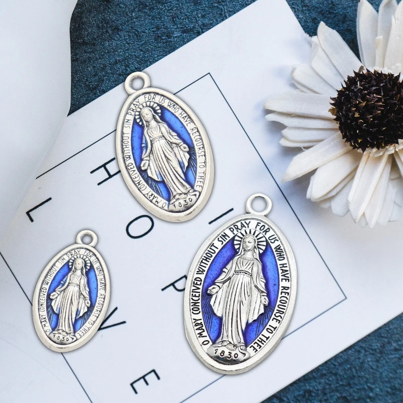 10 Pcs Miraculous Medal Pendant Charm for Chain Necklace or Rosary Christ Catholic Charms Blessed Virgin Pendant w/ Loop