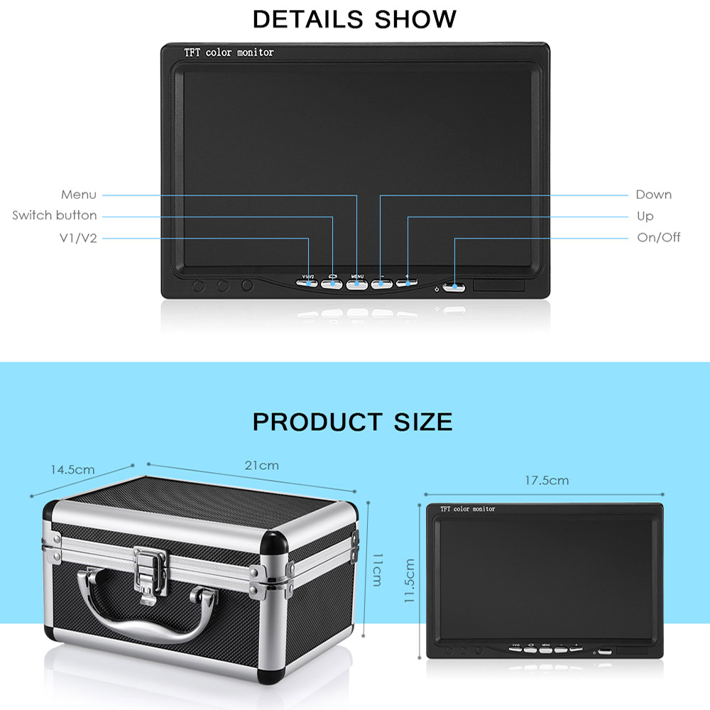 50M DVR reocrder Fish Fidner Underwater Fishing Camera 7 Inch 1000TVL IP68 Waterproof Ice/Sea/River Winter Fishing