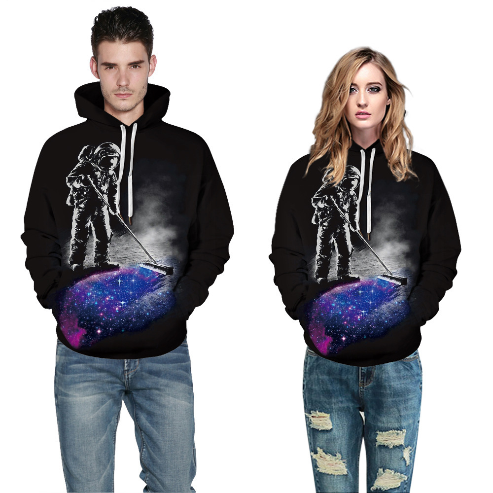 Designer Style Fashion Starry Sky Digital Printed Drawstring Loose Pocket Trendy Brand Couple Winter Hoodie