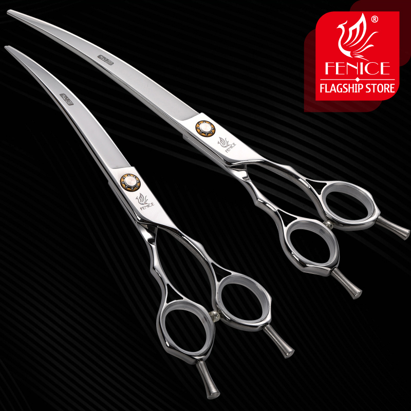 Fenice Japan 440C Professional Pet Grooming Shears Up&Down Dogs Curved Scissors 7.0 /7.5 inch