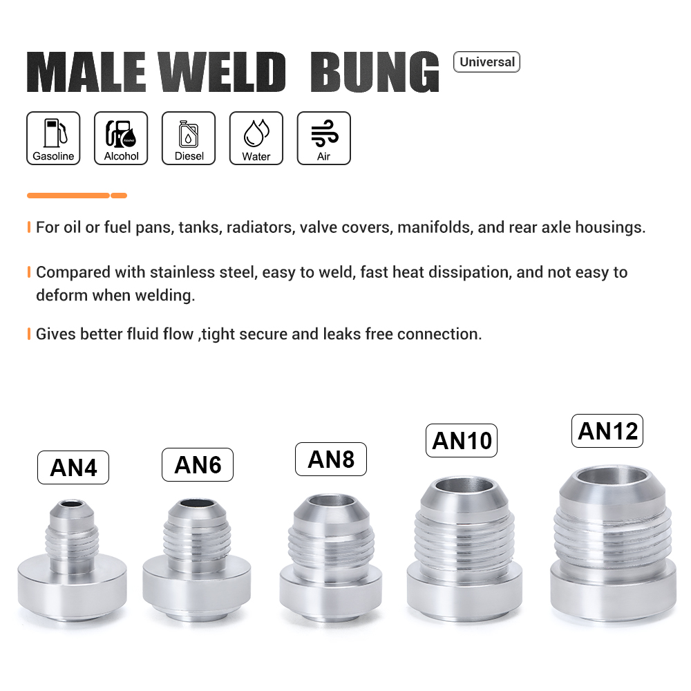Top Quality Aluminum AN4 6 8 10 12 AN Straight Male Adapter Weld Bung Nitrous Hose Fitting Sier