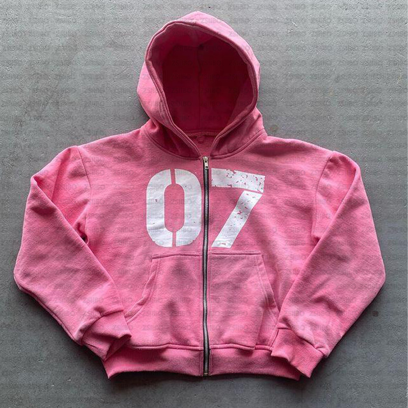 Designer fashion brand street hip-hop style hooded cardigan with digital 07 print hoodie