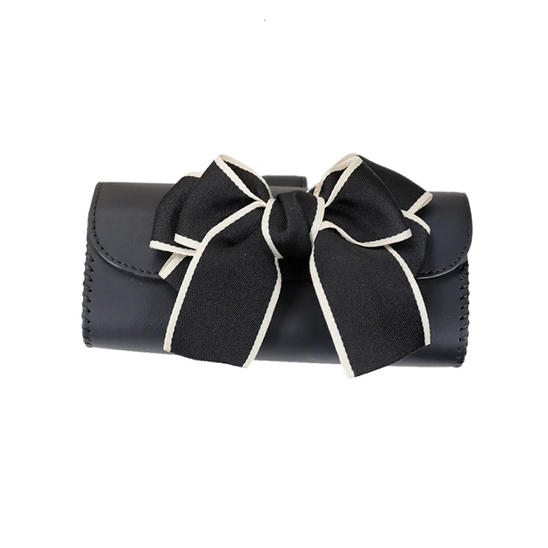 Cute Bowknot Car Glasses Box Universal Leather Sunglasses Case Storage Holder Bag Sunshade Organizer Auto Interior Accessories 240327