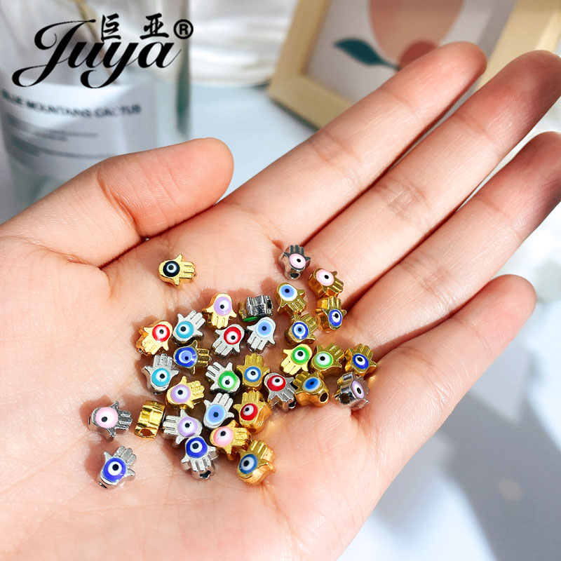 30pcs/lot Palm Evil Eye Beads For Jewelry Making 7mm Metal Spacers Bead Supplies Needlework DIY Bracelets Necklaces Accessories