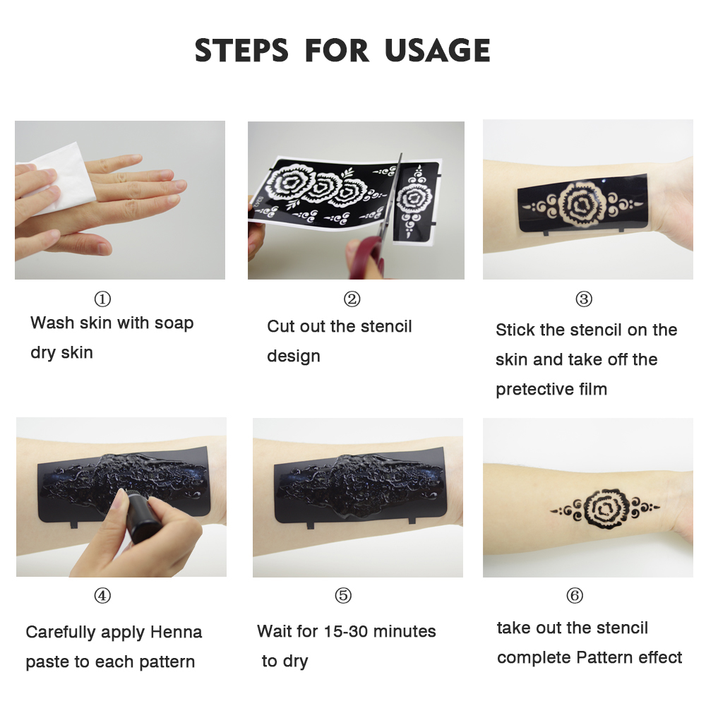 d Tattoo Hand pcs Mehndi Henna Stencils Women Body Paint Self Adhesive Reusable Mandala Indian Wedding Painting Kit Tools ing