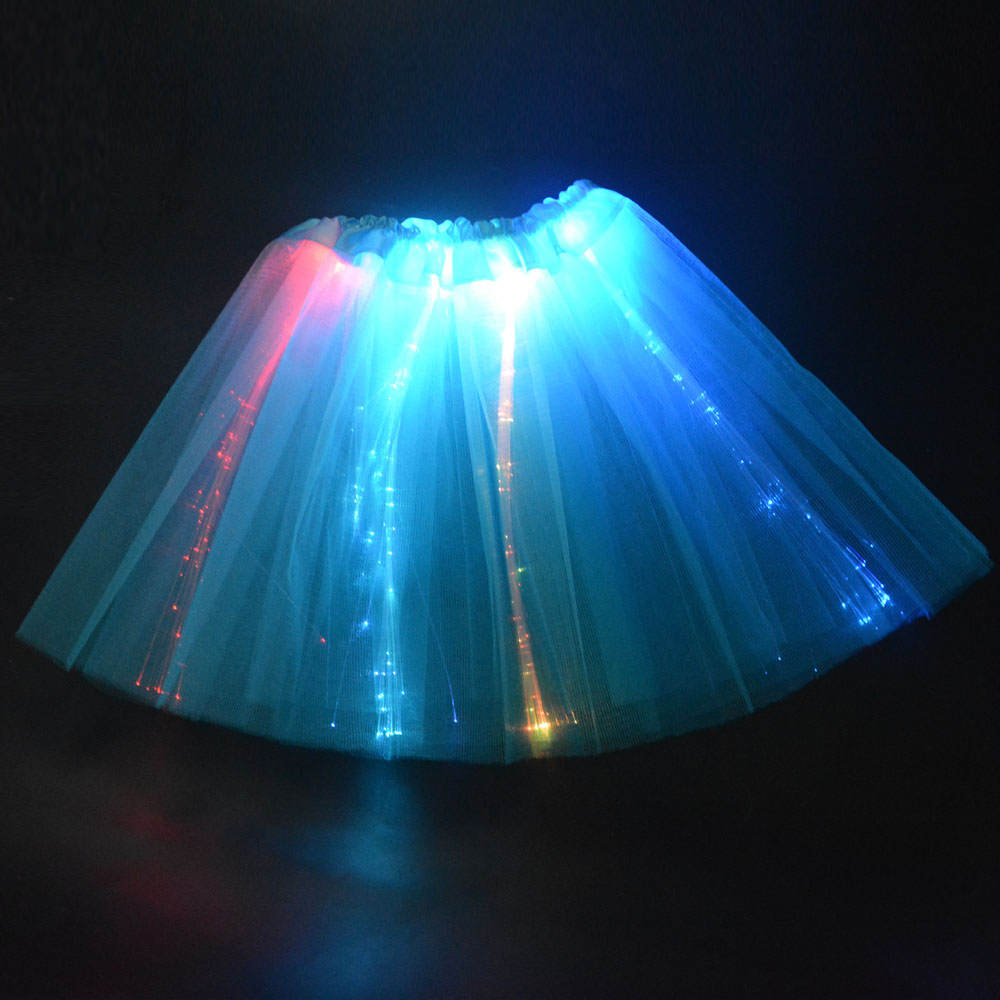 Women Girl LED Light Up Tulle Optical Fiber Tutu Skirt Luminous Fairy Costume Birthday Gift Glow Party Halloween