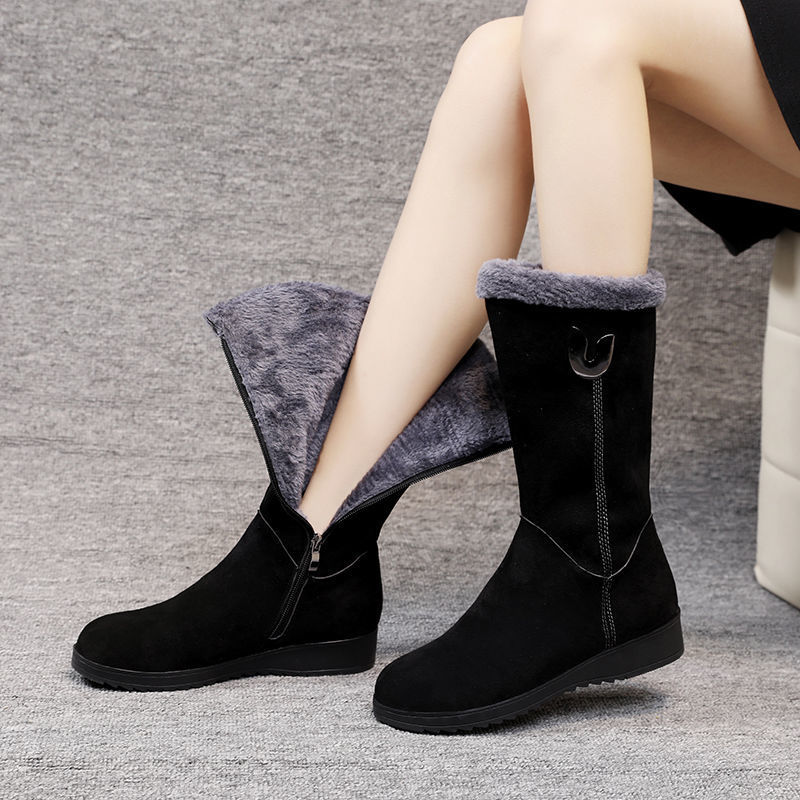 Design Brand Women's Wedge Heel Boots Plush Platform Shoes 2021 Autumn Winter Comfy Warm Woman Snow Booties 1016