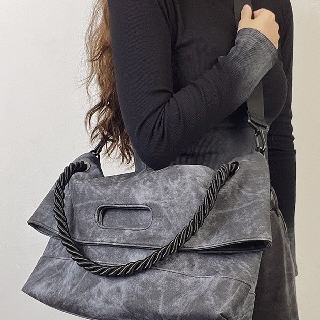 Relaxing imitation denim soft leather tote for women 2024 new A4 class commuting capacity crossbody large shoulder bag