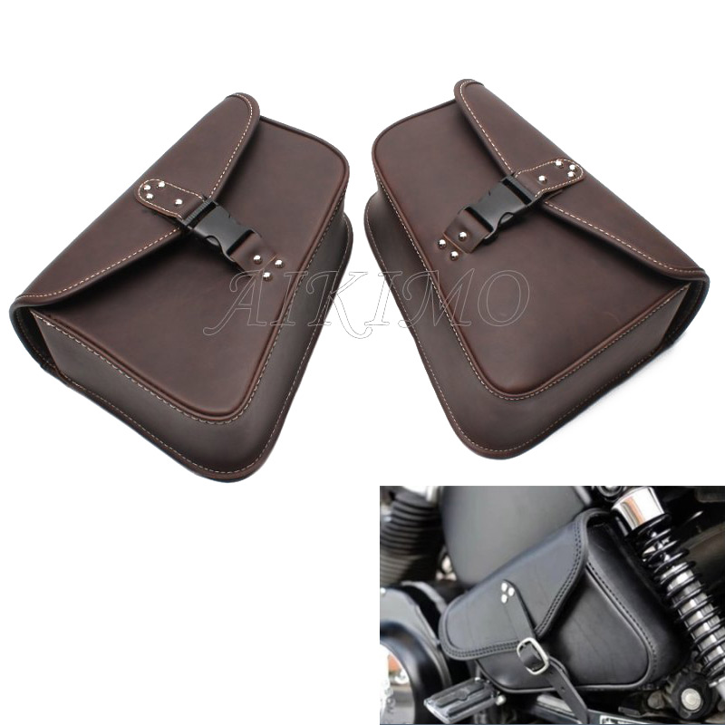 Brown Motorcycle Leather Saddle Bag Luggage Side Tool Bag Universak Fit for Honda Yamaha Suzuki Harley Sportster XL 883 XL1200