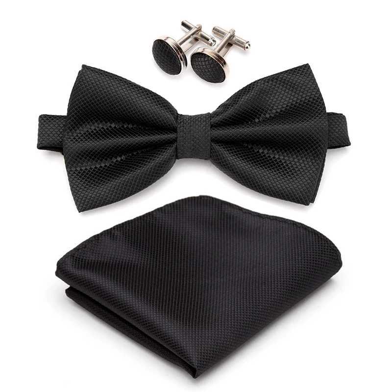 Men Bowtie Set 3pcs Plaids Classic Fashion Wedding Party Formal Cufflinks Bow Tie Handkerchief Cuff Links Lots Three Piece SetX241109