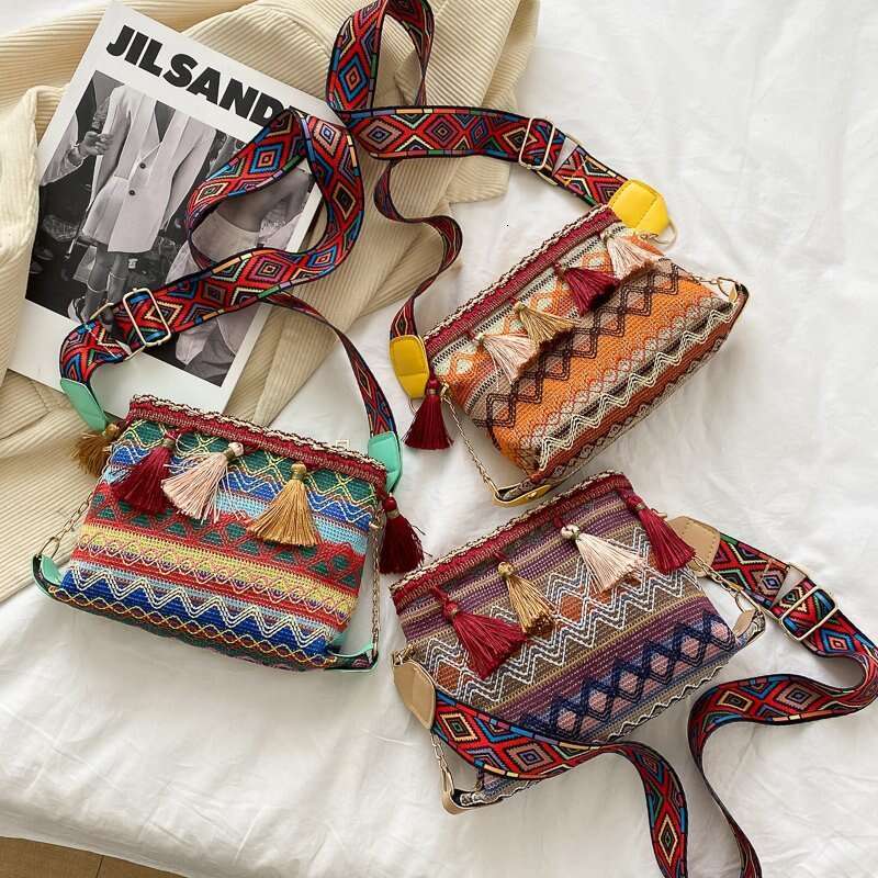 Women's 2024 New Tassel Fashion Ethnic Customs Colorful Single Shoulder Crossbody Bag