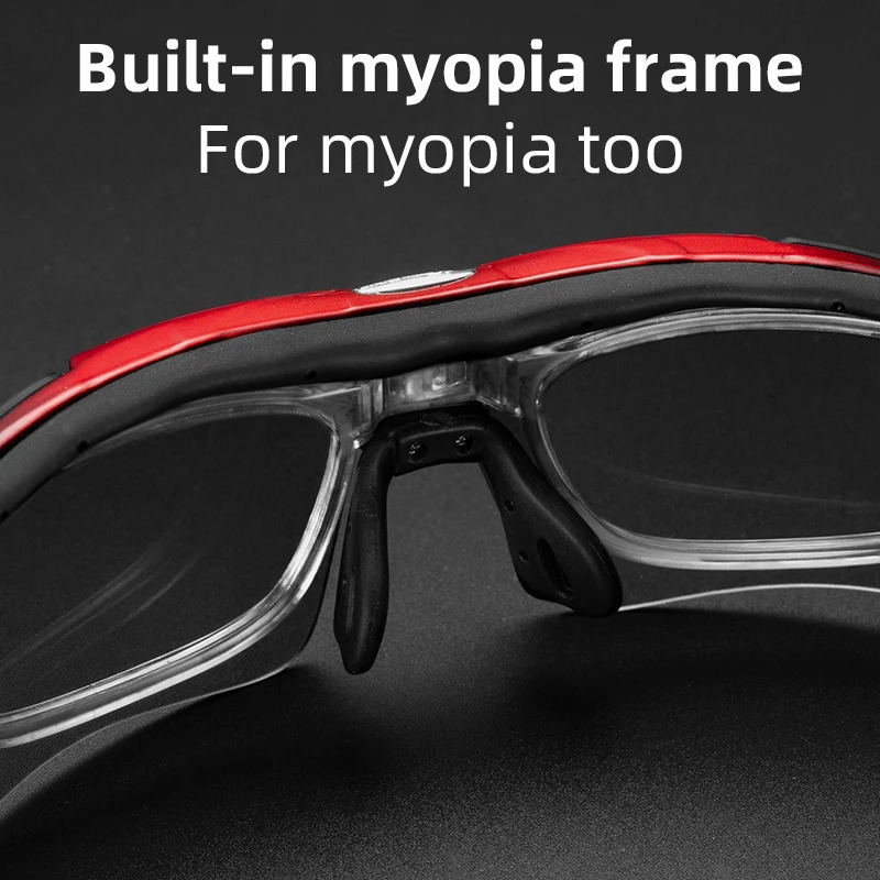 ROCKBROS Polarized Cycling Glasses Outdoor Sports Bicycle Sunglasses Mountain Bike Goggles Eyewear Myopia Frame 5 Lenses Light 240402
