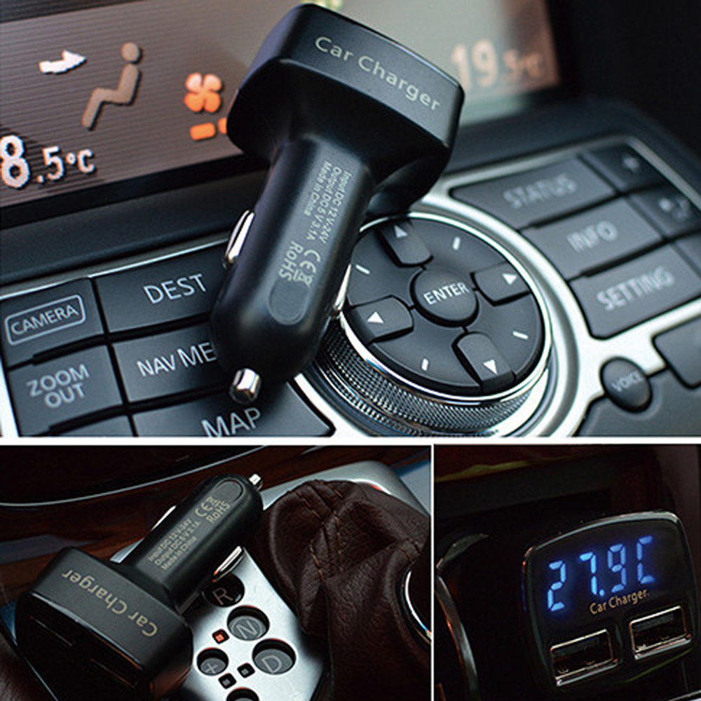 Universal DC 5V 3.1A 4 In 1 Dual USB Car Quick Charger Voltage/temperature/Current Meter Tester Adapters Digital LED Display