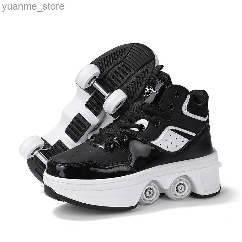 Inline Roller Skates Size 33 34 35 - 44 Deformation Roller Skates Shoes Double Row 4-Wheel Skates Roller Shoes Dual-Purpose Roller Sneakers Shoes Y240