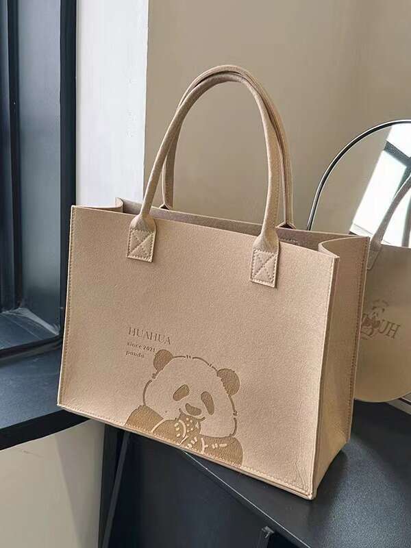 Dithering Maillard Versatile Cute Bear Felt Large Capacity Mummy Commuter Tote Bag