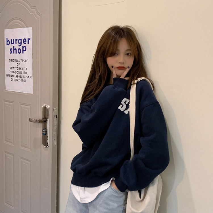 Designer's autumn new embroidered letter thin hoodie women, loose round neck, fashionable student long sleeved top, jacket for women