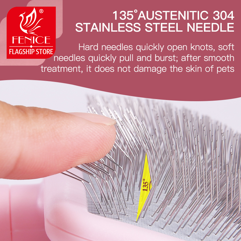 Fenice Pet Cat Dog Rabbit Hair Brush Hair Massage Comb Open-Knot Brush Groming Cleaning Tool Stainless Steel Comb Needle