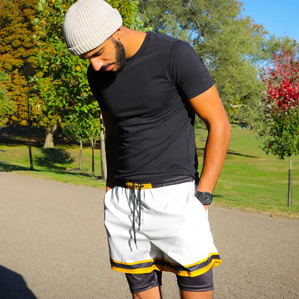 Anime Gym 2 in 1 Shorts for Men Quick Dry Breathable Mesh Performance Shorts Summer Sports Fitness Workout Jogging Short Pants 240410