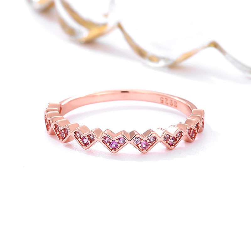 Solitaire Ring Classic Pink Heart Diamond Ring Women's 925 Sterling Silver Rose Gold Crystal Ring Cluster Ring Luxury wedding Jewelry