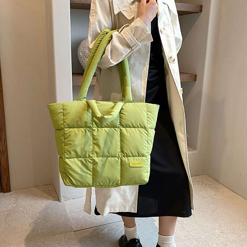 Minimally designed cotton jacket for women, hot selling down space bags, soft checkered women's hand-held shoulder bags