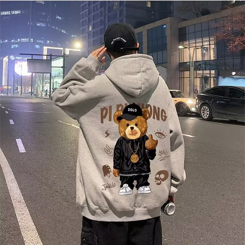 Designer autumn and winter hooded sweatshirt men's American high street trendy ins brand loose sports plus fleece pullover jacket