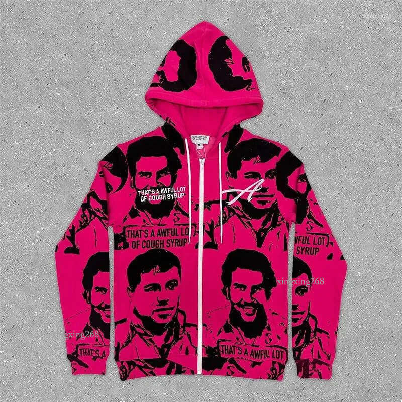 Men's Hoodies Harajuku Hip-hop Retro Print Mens Clothes Graphic Y2k Top Oversized Hoodie Streetwear Goth Women Zip Up