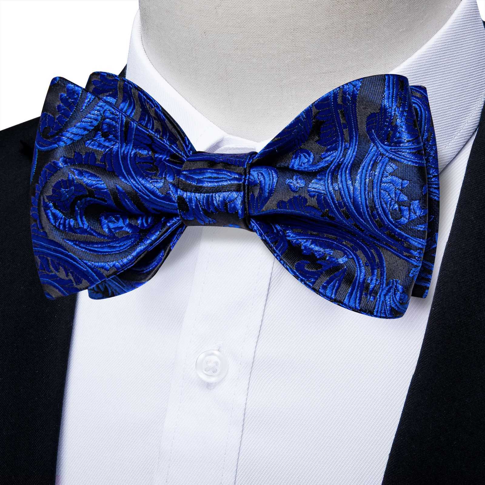 Self Bow Tie with Pocket Square Cufflinks Gift Men Paisley Solid Floral Silk Woven Bowknot for Wedding Prom TuxedoX241109