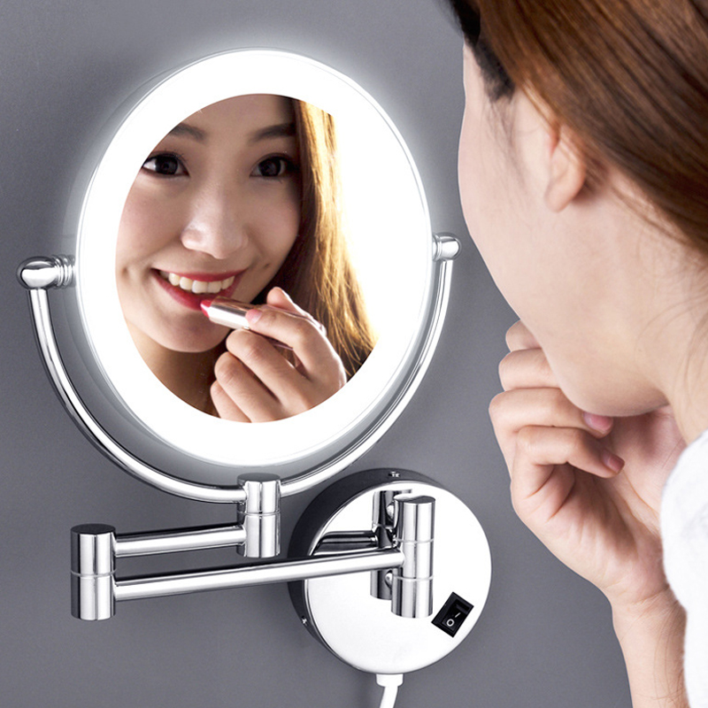 8 Inch LED Makeup Mirror With Plug 3X /1X Magnifying Folding Wall Illuminated Mirror Double Bathroom Mirrors
