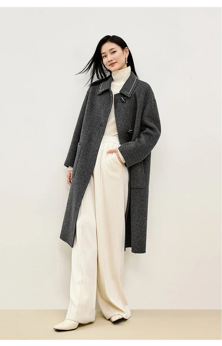 SENTUBILA Korean style 100% wool coat womens winter oversized double-sided lapel large pocket coat W44O56662 241108