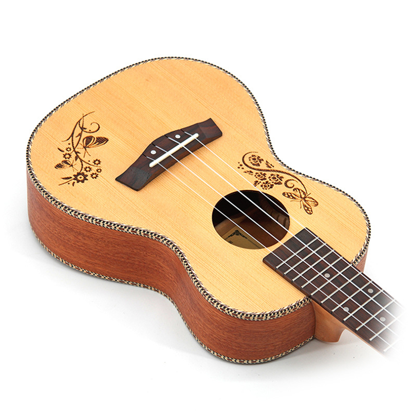 Concert Ukulele 23 Spruce Top Hawaiian 4 Strings Small Guitar Electric Ukelele Butterfly Love Flower Pattern with Pickup EQ