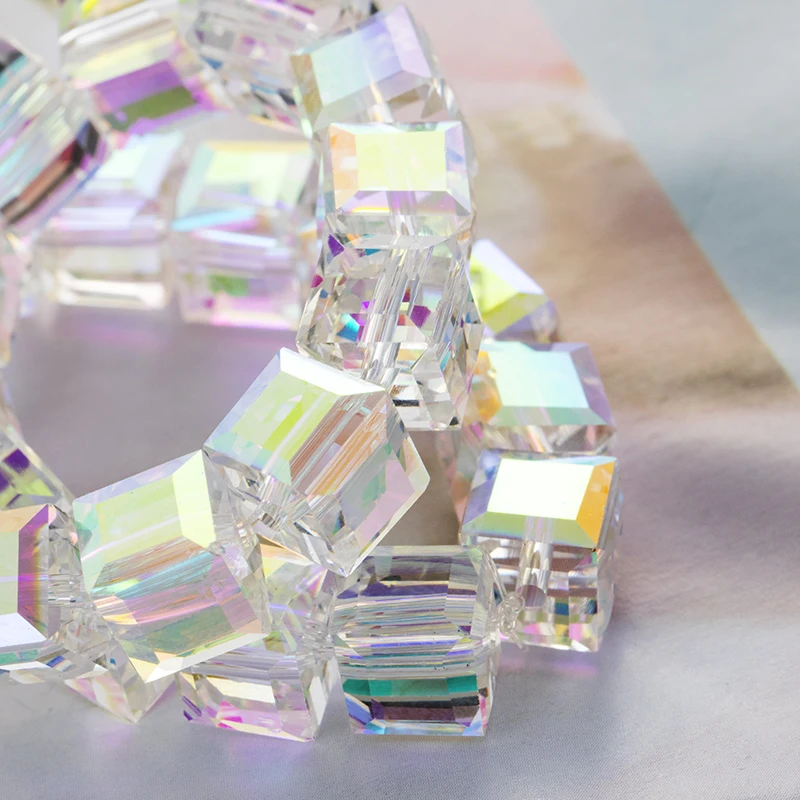 Crystal AB Cube Square faceted Crystal Glass Beads Loose Spacer for Jewelry Making Beads Fits for DIY Necklace Bracelet Craft