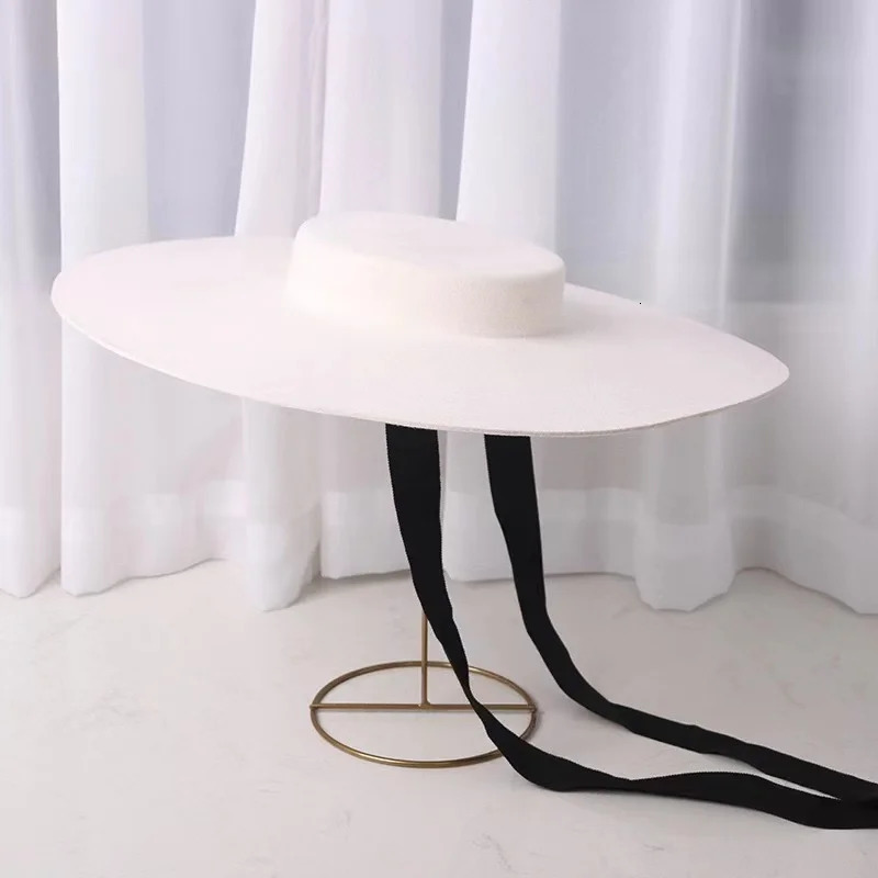 Black Wide Brim Wool Felt Hat Chic Floppy Warm Winter Trilby Church Dress Wedding Fedora Jazz Cap Fashion Men Women Panama 240410