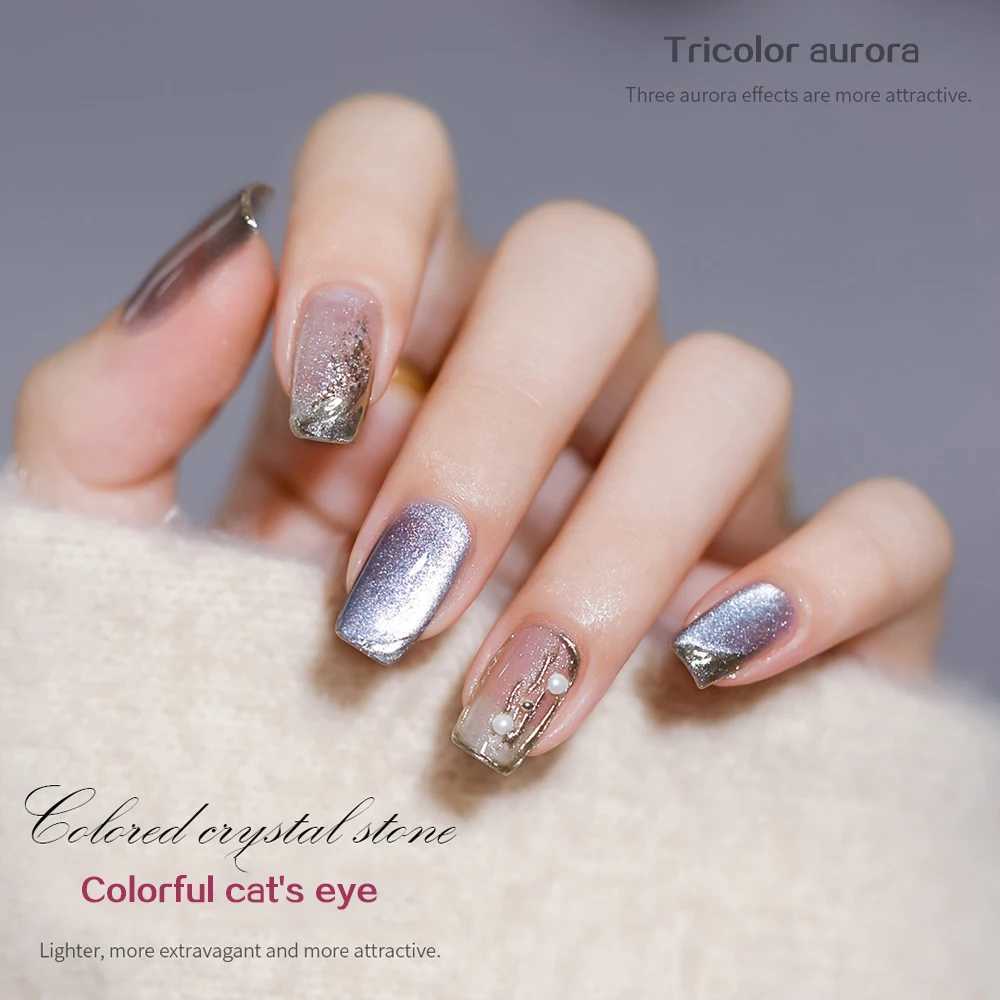 Nail Gel Vendeeni 15 Color/Set Colorful Crystal Aurora Cats Eye gel nail polish Magnetic gel UV LED Soap gel Decal Q241109