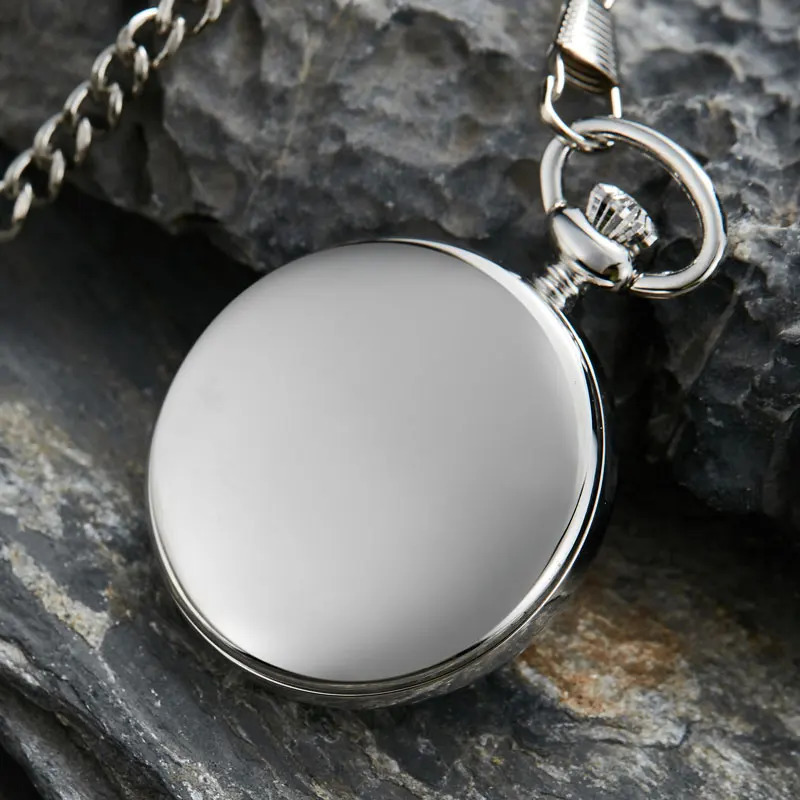 Antique Smooth Silver Skeleton Transparent Mechanical Pocket Watch For Men FOB Chain Hand Winding Reloj De Bolsillo 240327