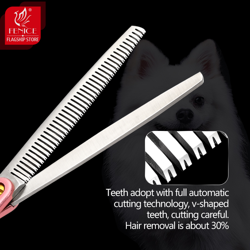 Fenice 6.5 Inch VG10 Steel Professional Pet Scissors Dog Grooming Shears Thinning Rate 30%